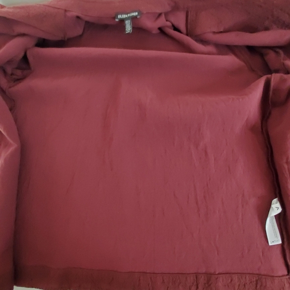 Eileen Fisher Organic Cotton Textured Jacket Size M Burgundy Italian Fabric - Picture 11 of 15